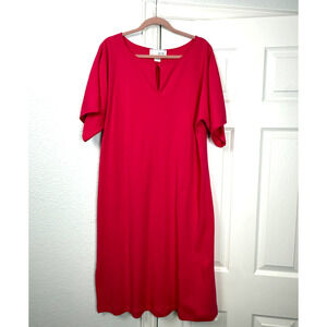 Joan Vass Womens Cotton Short Sleeve Midi Shift Dress Size L Hot Pink Minimalist